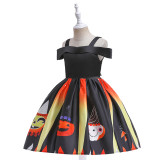 Halloween Cosplay Party Toddler Girl Costume Pumpkin Dress Bag Hair Accessories 3Pcs Set