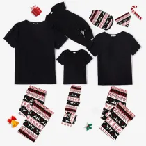 Christmas Matching Family Pajamas Personalized Custom Design Black Tshirt Reindeer Seamless Pant Christmas Pajamas Set