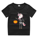 Halloween Orange Toddler Little Boy&Girl Skeleton Unicorn Pumpkin Short Sleeve T-shirts