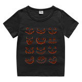 Halloween Black Toddler Little Boy&Girl Pumpkins Multiple Ghost Faces Short Sleeve T-shirts