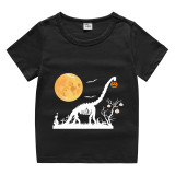 Halloween Black Toddler Little Boy&Girl Moon Dinosaur Pumpkin Short Sleeve T-shirts