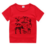 Halloween Red Toddler Little Boy&Girl Skeleton Dinosaurs Short Sleeve T-shirts