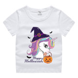 Halloween Gray Toddler Little Boy&Girl Unicorn Pumpkin Bag Short Sleeve T-shirts