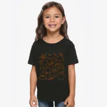 Halloween Black Toddler Little Boy&Girl Line Drawing Cartoon Short Sleeve T-shirts