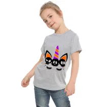 Halloween Purple Toddler Little Boy&Girl Unicorn Skulls Horn Short Sleeve T-shirts