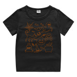 Halloween Black Toddler Little Boy&Girl Line Drawing Cartoon Short Sleeve T-shirts