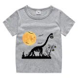 Halloween Black Toddler Little Boy&Girl Moon Dinosaur Pumpkin Short Sleeve T-shirts