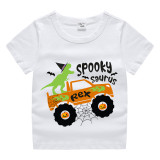 Halloween Purple Toddler Little Boy&Girl Spooky Saurus Dinosaur Car Short Sleeve T-shirts