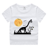 Halloween Black Toddler Little Boy&Girl Moon Dinosaur Pumpkin Short Sleeve T-shirts