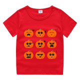 Halloween Orange Toddler Little Boy&Girl Pumpkins Multiple Expressions Short Sleeve T-shirts