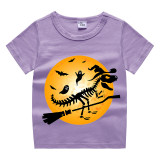 Halloween Red Toddler Little Boy&Girl Moon Dinosaur Mop Short Sleeve T-shirts