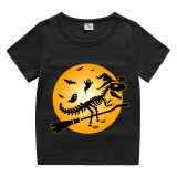 Halloween Red Toddler Little Boy&Girl Moon Dinosaur Mop Short Sleeve T-shirts