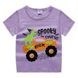 Halloween Purple Toddler Little Boy&Girl Spooky Saurus Dinosaur Car Short Sleeve T-shirts