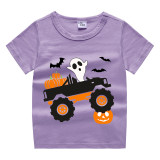 Halloween Red Toddler Little Boy&Girl Ghost In The Car Short Sleeve T-shirts