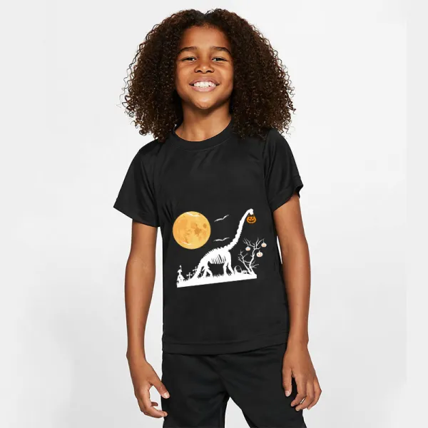 Halloween Black Toddler Little Boy&Girl Moon Dinosaur Pumpkin Short Sleeve T-shirts