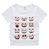 Halloween Black Toddler Little Boy&Girl Pumpkins Multiple Ghost Faces Short Sleeve T-shirts