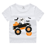 Halloween Red Toddler Little Boy&Girl Ghost In The Car Short Sleeve T-shirts