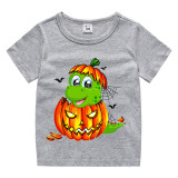 Halloween White Toddler Little Boy&Girl Cute Cartoon Dinosaur Pumpkin Short Sleeve T-shirts