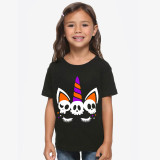 Halloween Purple Toddler Little Boy&Girl Unicorn Skulls Horn Short Sleeve T-shirts