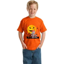 Halloween Orange Toddler Little Boy&Girl Ghost Face Moon Skeleton Short Sleeve T-shirts