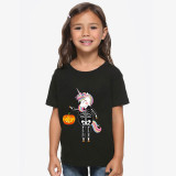 Halloween Orange Toddler Little Boy&Girl Skeleton Unicorn Pumpkin Short Sleeve T-shirts