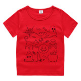 Halloween Black Toddler Little Boy&Girl Line Drawing Cartoon Short Sleeve T-shirts