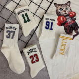 Men Adult Socks 5PCS Number Letter Printed Basketball Cotton Socks