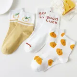 Women Adult Socks Color Matching Cartoon Fruit Orange Letter smiling Face Casual Socks