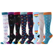 Women Adult Socks 8 Pair of Color Printing Compression Knee High Socks