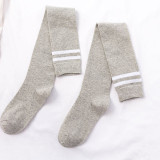 Women Adult Socks Pure Color Stripe Rib Over the Knee Casual Socks