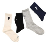 Women Adult Socks Letter P Academic Style Jacquard Sports Socks