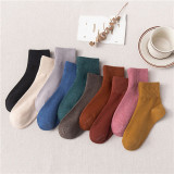 Women Adult Socks Pure Color Smiling Face Embroidery Warm Casual Socks