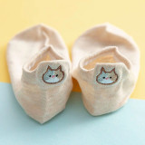 Women Adult Socks Cartoon Embroidery Cat Soft Warm Boat Socks