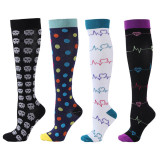 Women Adult Socks 4 Pair of Color Printing Compression Knee High Socks
