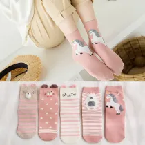 Women Adult Socks 5 Pair of 3D Cartoon Horse Warm Casual Cotton Socks