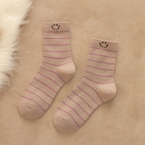 Women Adult Socks Stripe Smiling Face Soft Warm Casual Socks