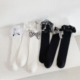 Toddler Kids Bowknot Lace Pure Color Cotton Socks