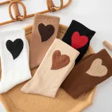 Women Adult Socks 5 Pair of Love Heart Jacquard Warm Color Series Pure Cotton Socks