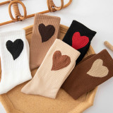 Women Adult Socks 5 Pair of Love Heart Jacquard Warm Color Series Pure Cotton Socks
