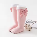 Toddler Kids Knee High Bowknot Pure Color Cotton Socks