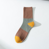 Men Adult Pure Color Socks Color Matching Breathable Warm Stripe Cotton Socks
