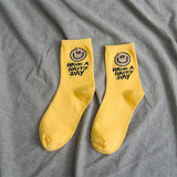Women Adult Socks Have A Happy Day Smiling Face Printed Casual Socks