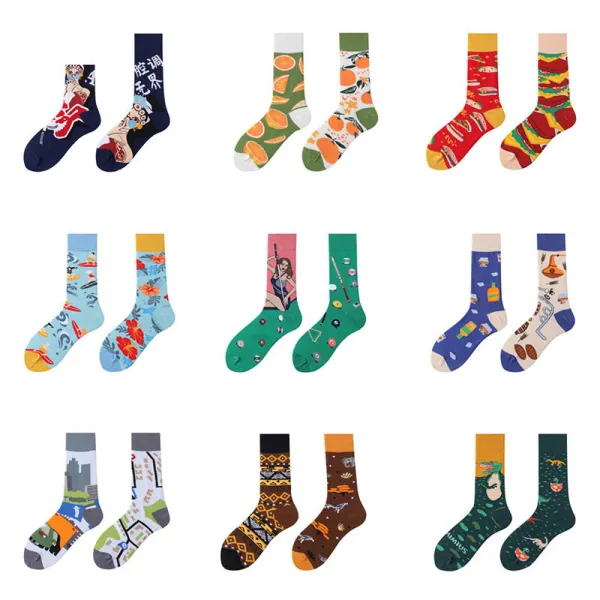 Women Adult Socks Contrast Color Cute Cartoon Personality Casual AB Socks