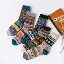Men Adult Socks 5 PCS Cross Printed Warm Wool Socks