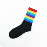 Women Adult Socks Pure Color Rainbow Stripe Warm Casual Cotton Socks
