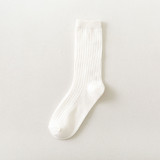 Women Adult Socks Pure Color Stripe Cotton Breathable Casual Rib Pile Socks