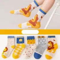Toddler Kids 5PCS Cartoon Printed Lion Zebra Warm Cotton Socks