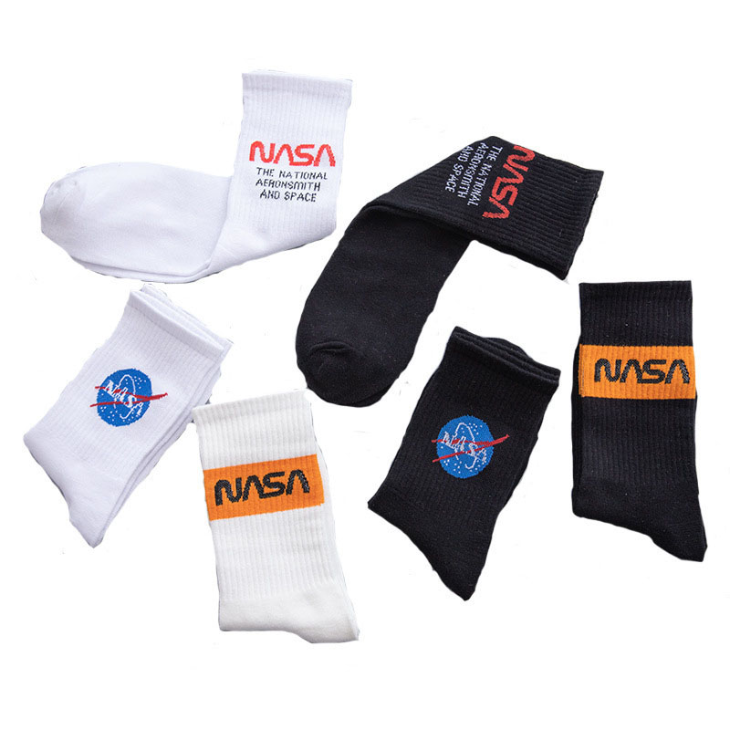 Men Adult Socks Pure Color Printed Astronaut Sport Basketball Cotton Socks