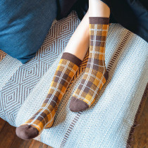 Women Adult Socks Retro English Plaid Printed Casual Pile Socks