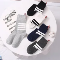 Men Adult Socks Pure Color Stripe Warm Casual Cotton Socks
